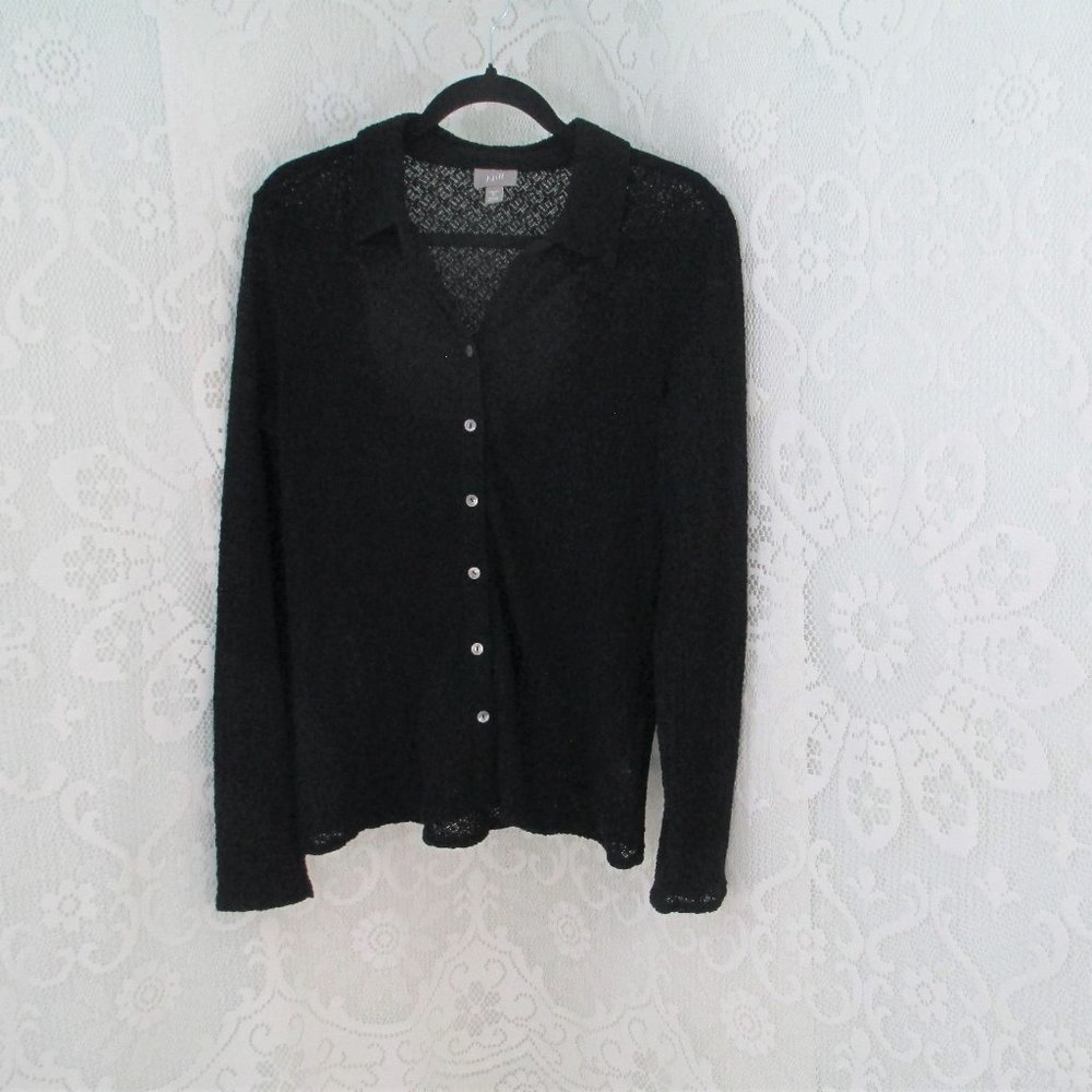 J.Jill Stretch Black Fishnet Style Blouse